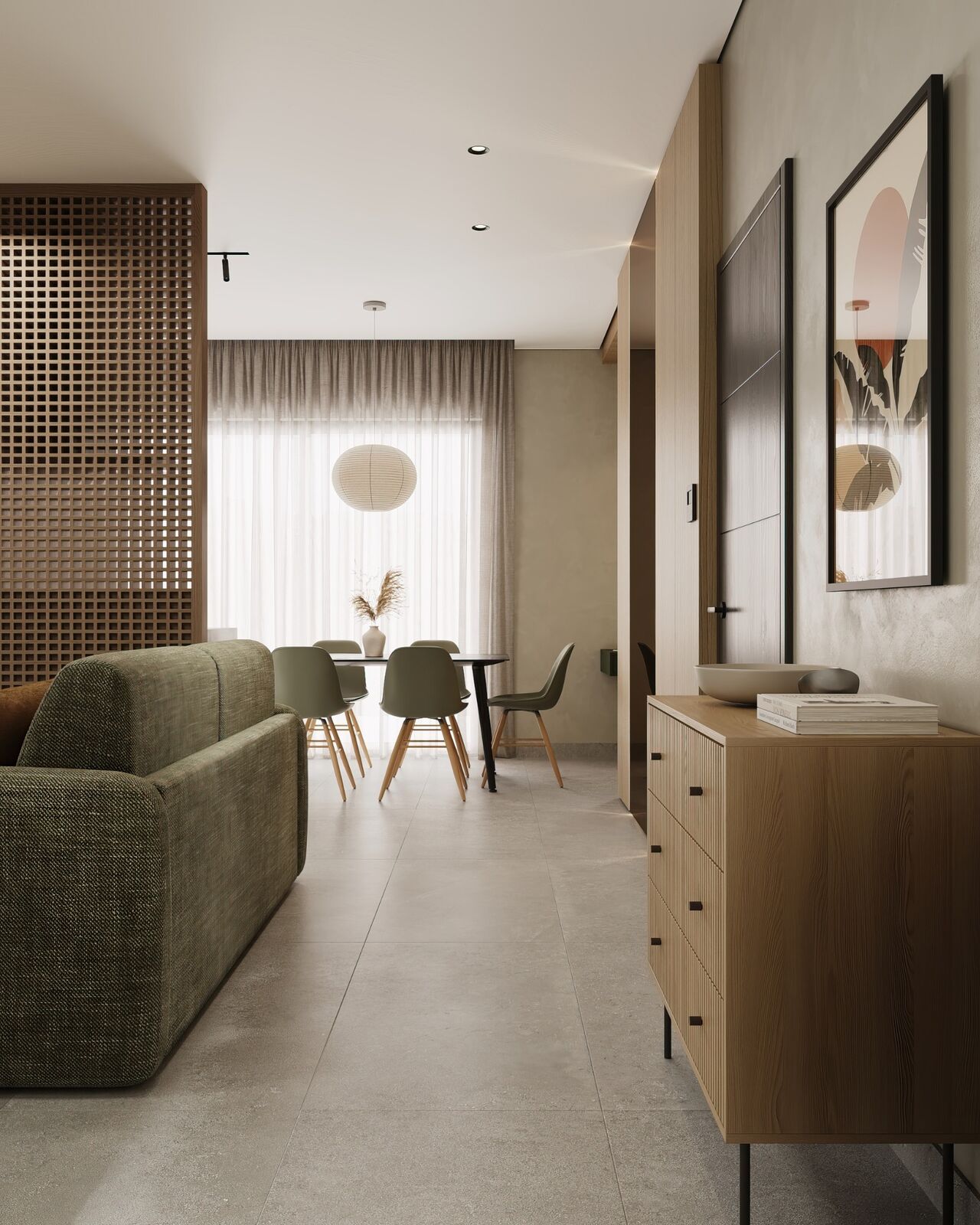 View through the studio apartment from the entrance