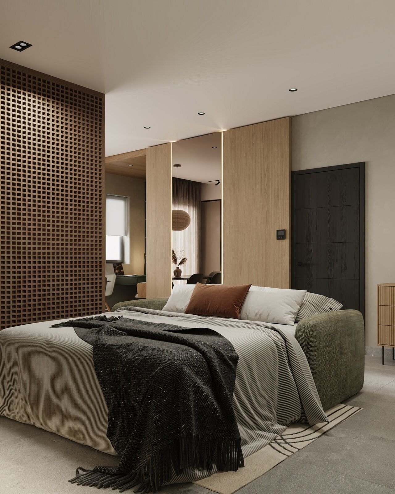Sleeping area separated by a timber screen