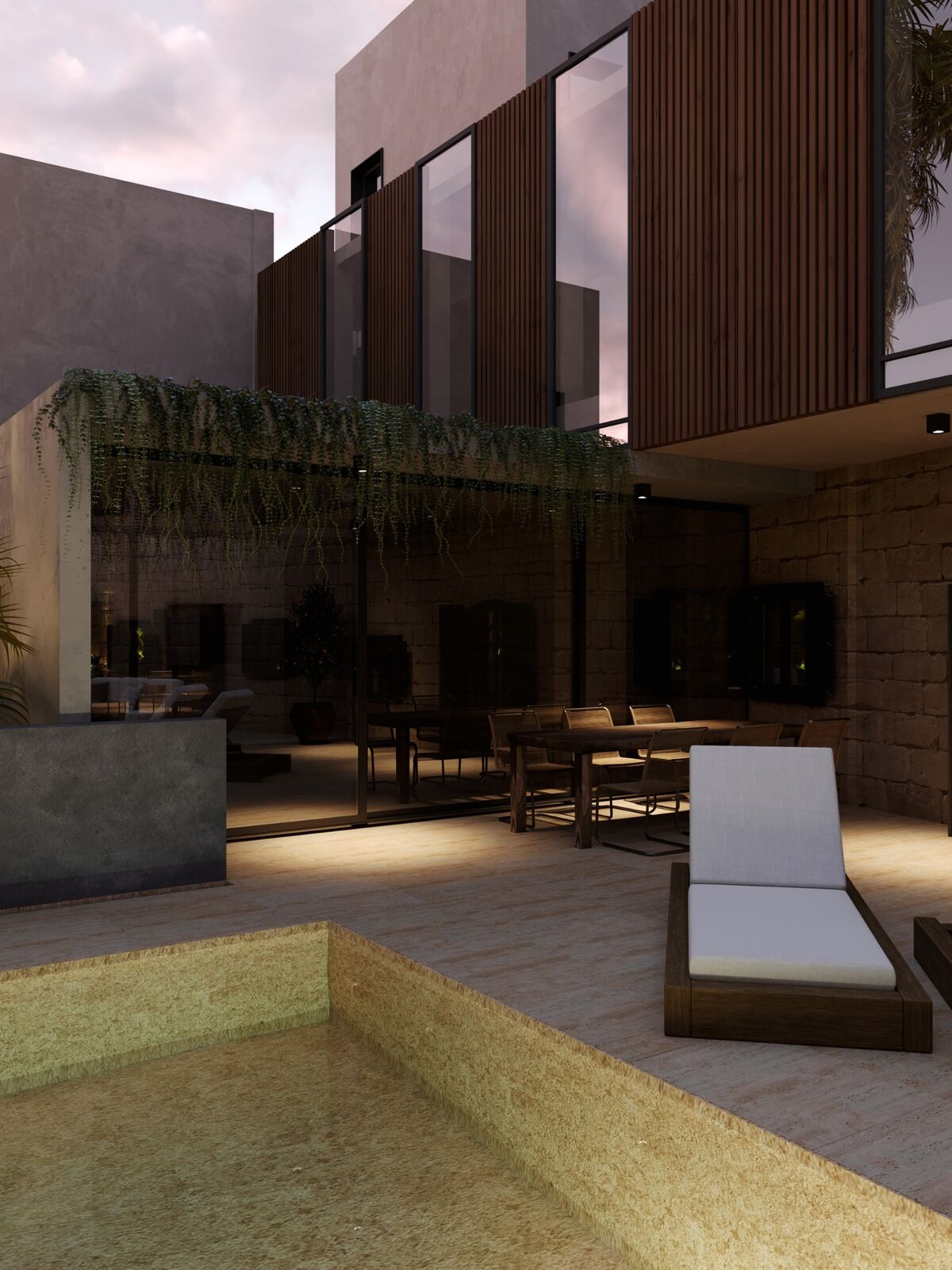 Timber-screened upper level overlooking the terrace
