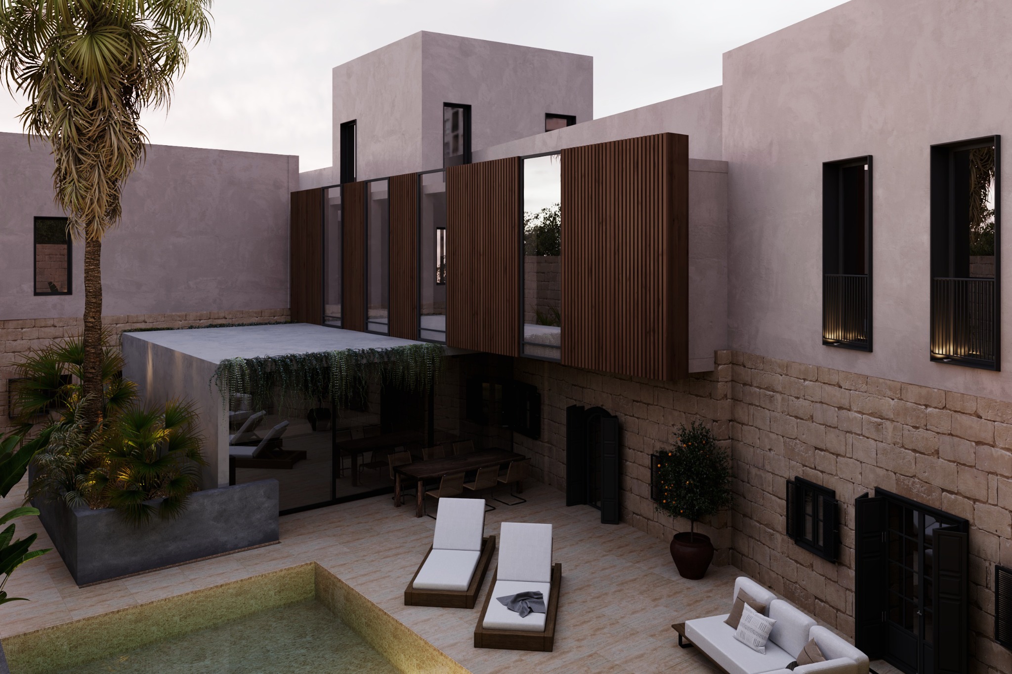 Courtyard Light residence and pool terrace