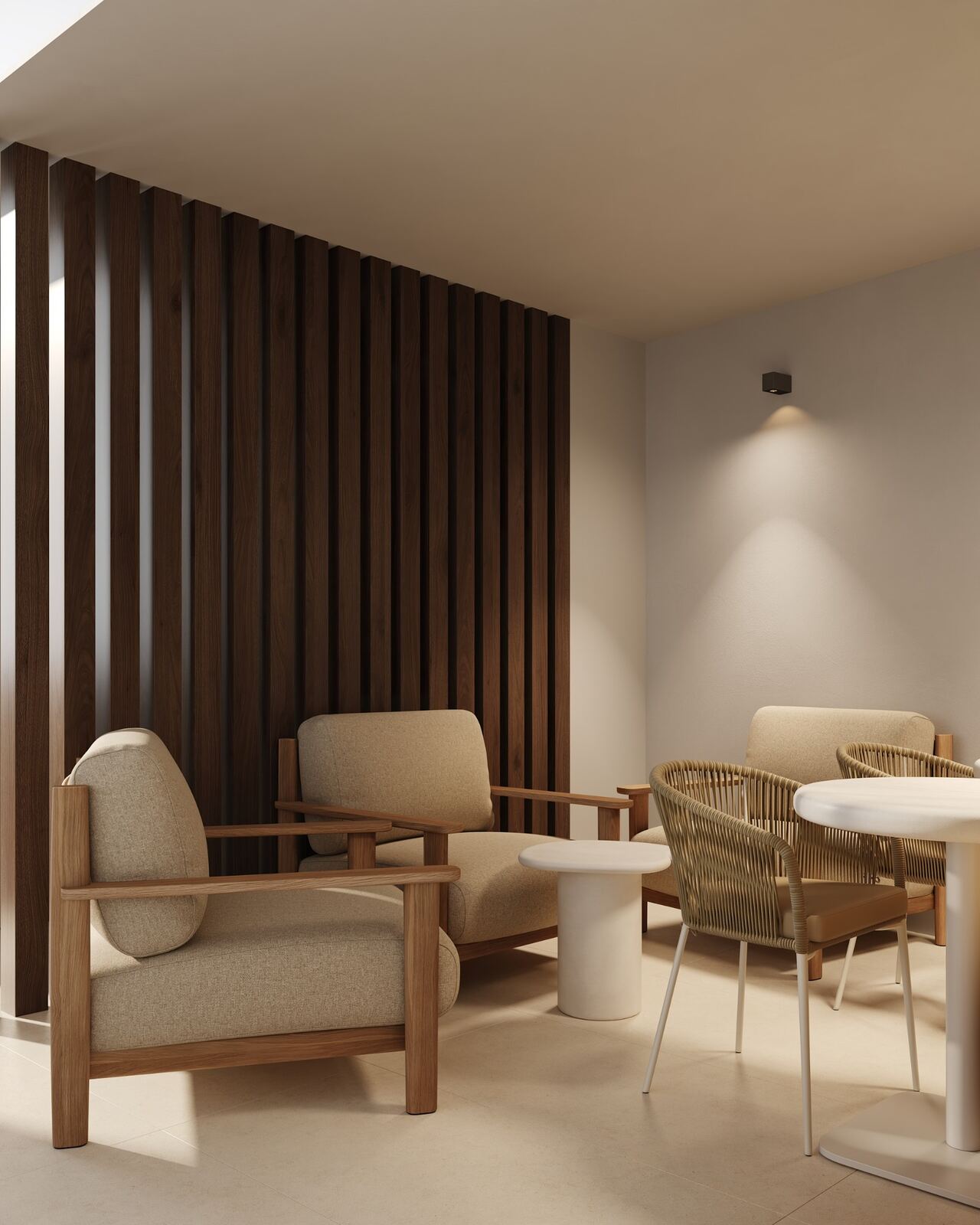 Shaded pool lounge with timber screening