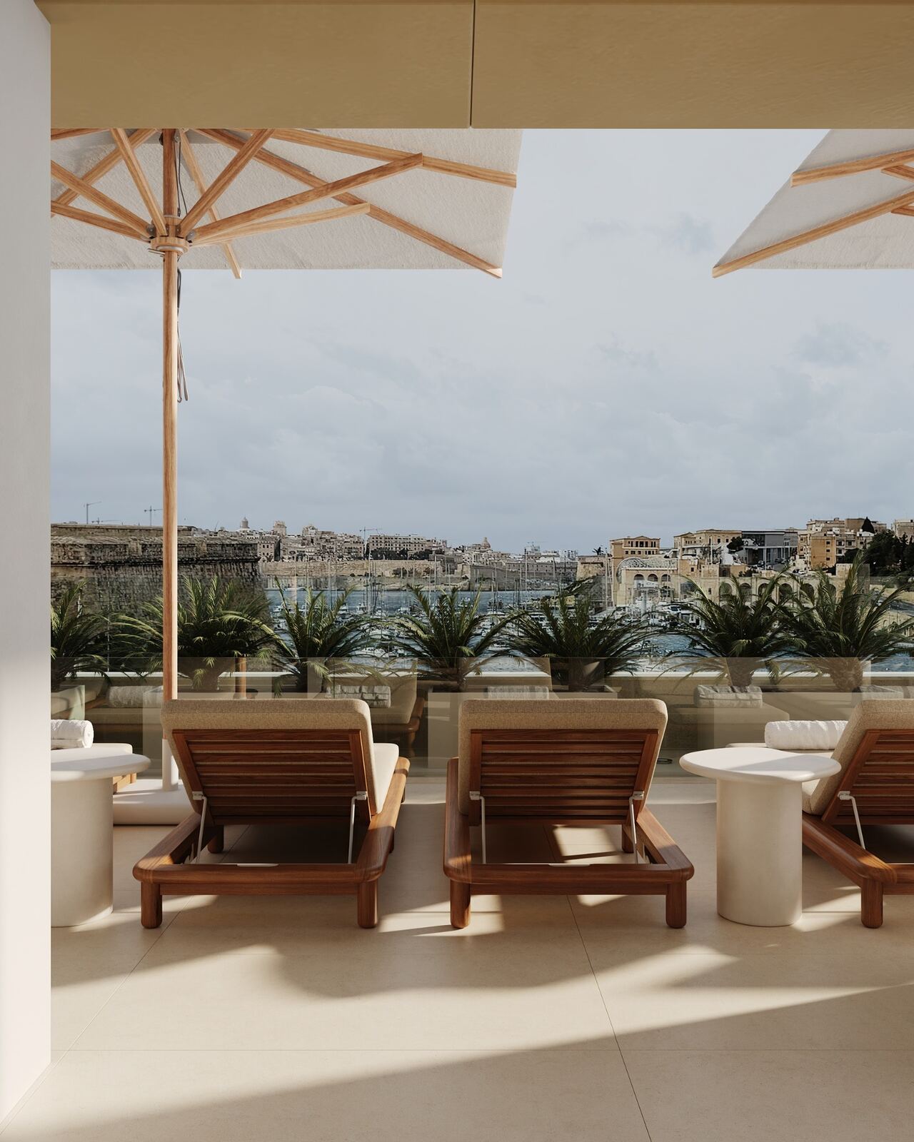 Outdoor seating overlooking the harbour