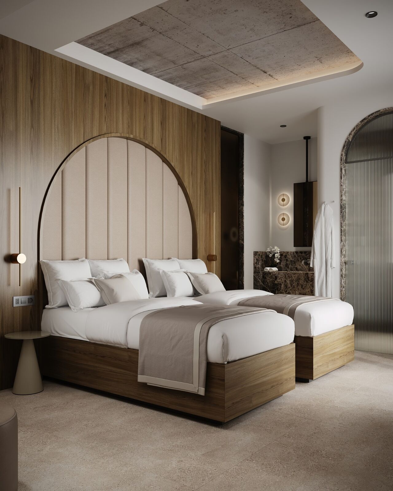 Angled view of twin guest room