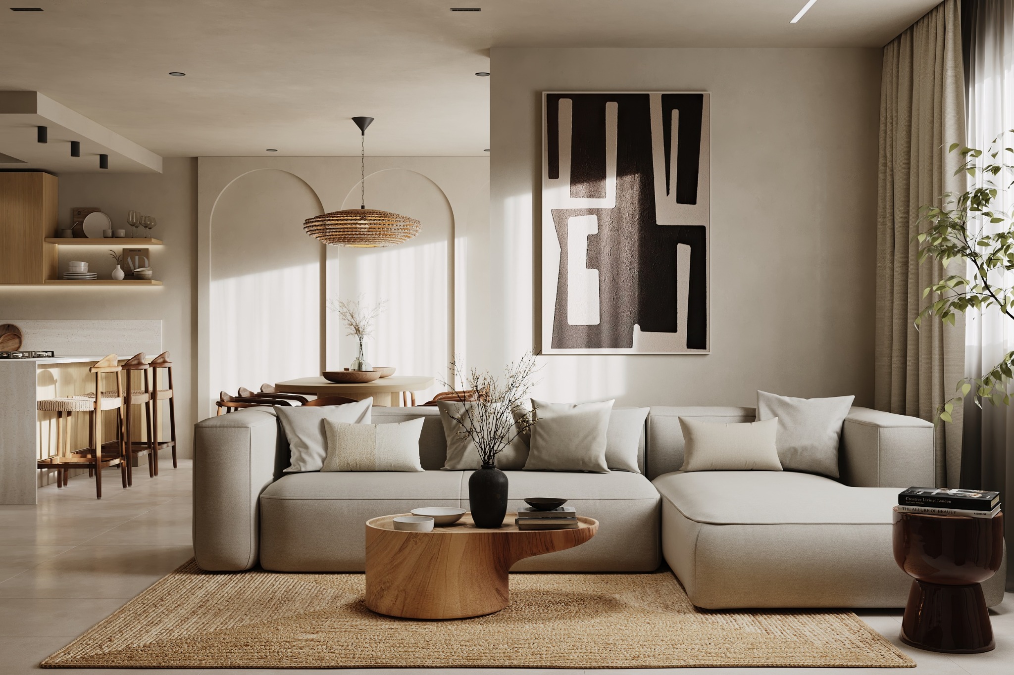 Oak and Linen open-plan residential interior