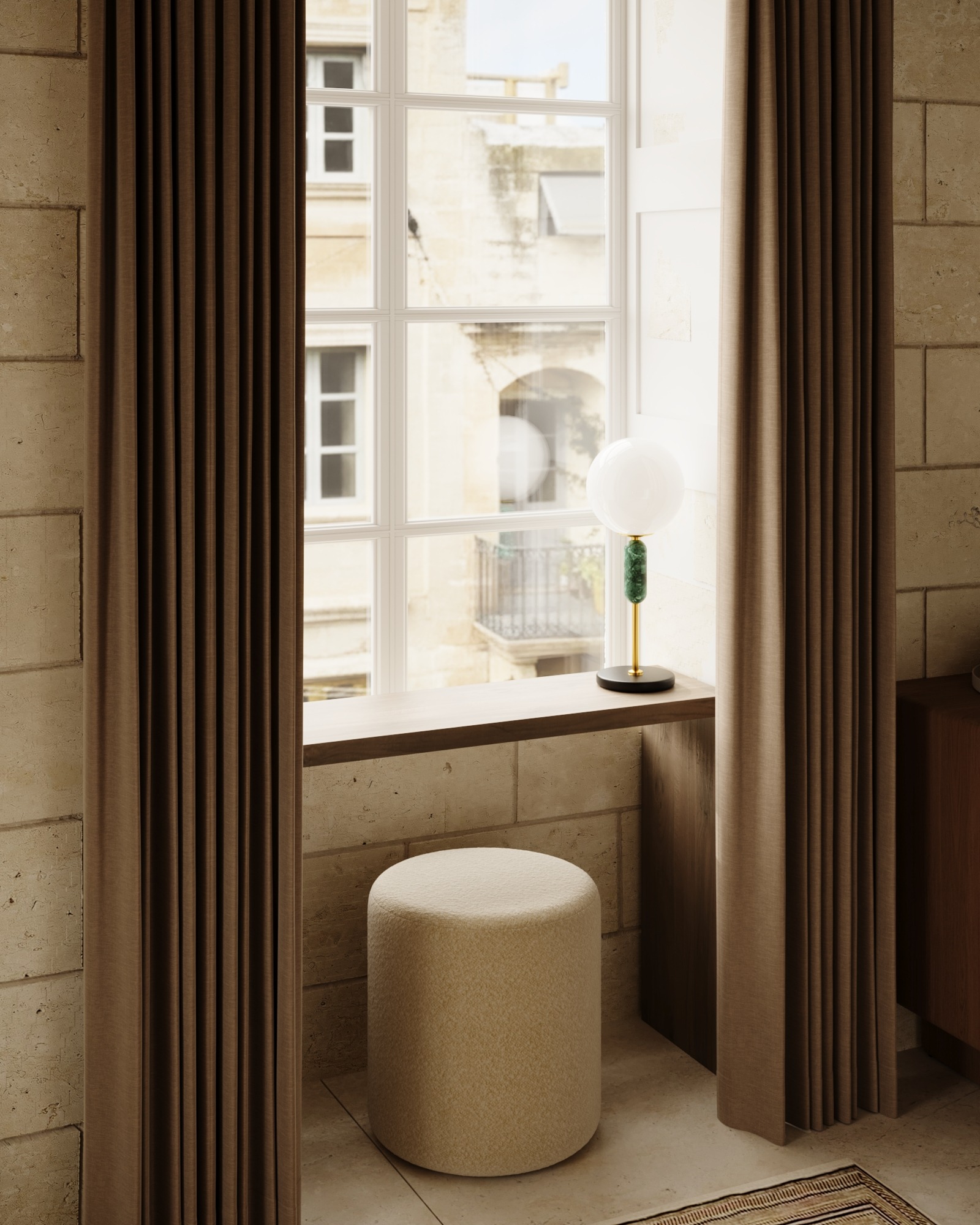 Sunlit built-in window seat in the second boutique hotel bedroom