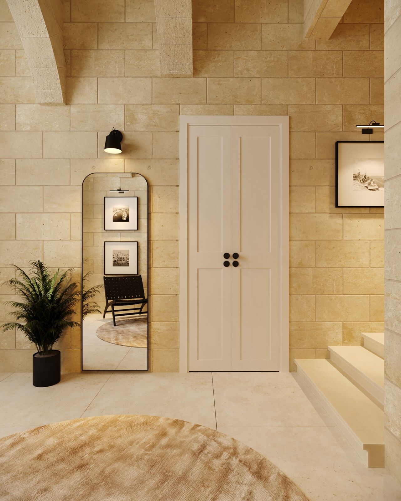 Door and stair connection from the boutique hotel entrance