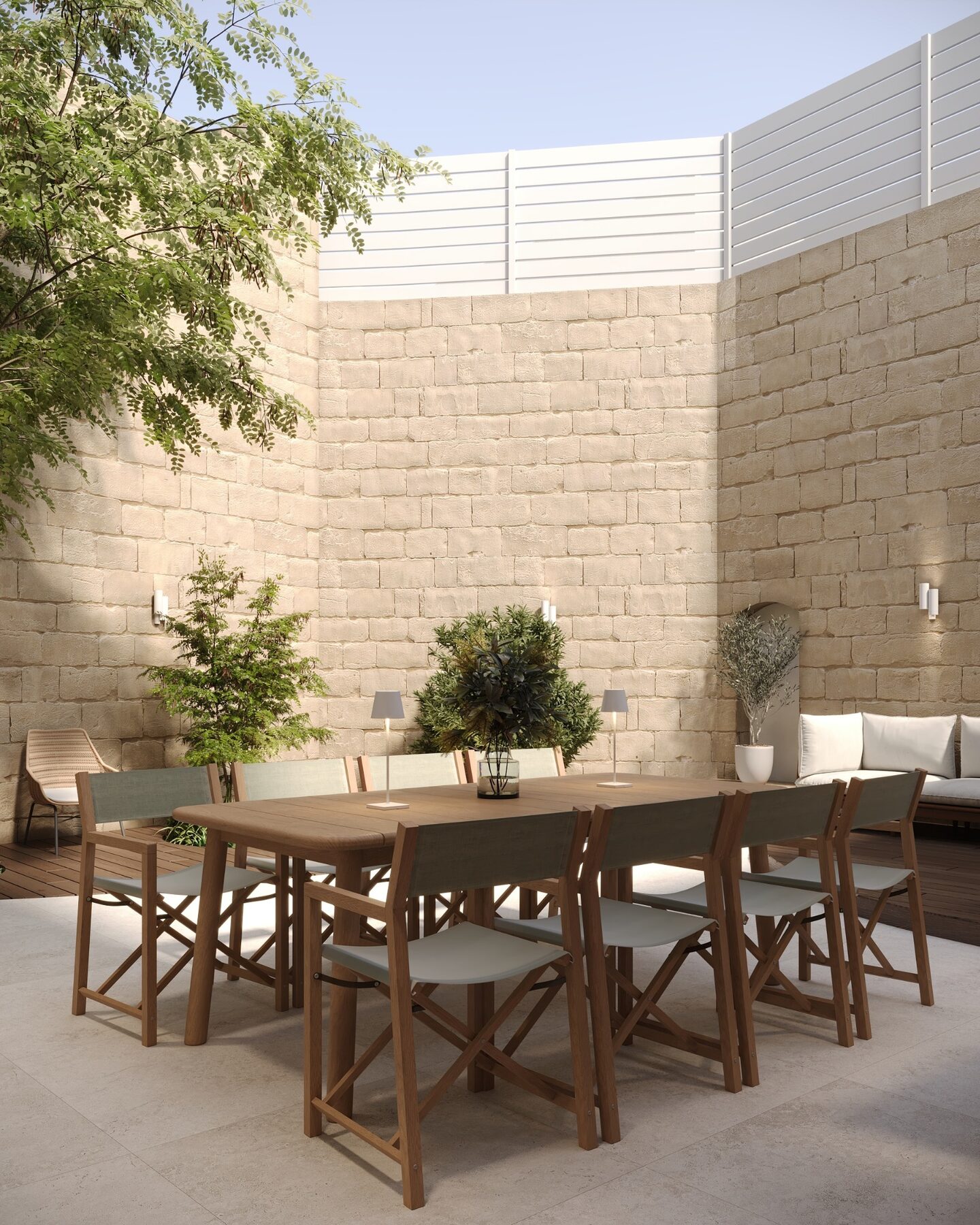 Outdoor dining space with integrated planting